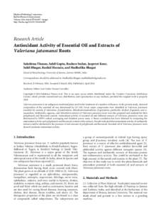 Antioxidant Activity of Essential Oil and Extracts of Valeriana jatamansi Roots