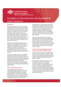 Strategies to Decrease Risk: Musculoskeletal Safety Initiatives Background Musculoskeletal injuries are common in the building and construction industry. Despite the mechanisation of many tasks, heavy and awkward work pe