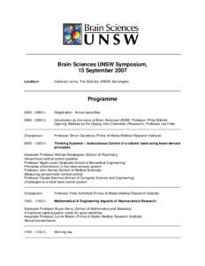 Brain Sciences UNSW “what’s hot” Symposium, 6 April 2006