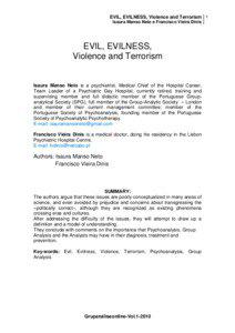 EVIL, EVILNESS, Violence and Terrorism 1 Isaura Manso Neto e Francisco Vieira Dinis