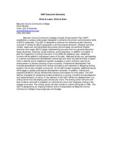 QEP Executive Summary Write to Learn, Write to Earn Beaufort County Community College Dixon Boyles Chair, Arts & Sciences [removed]