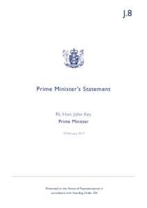 J.8  Prime Minister’s Statement Rt. Hon. John Key Prime Minister
