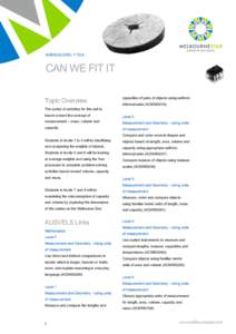 AUSVELS LEVEL: F TO 8  CAN WE FIT IT Topic Overview  capacities of pairs of objects using uniform