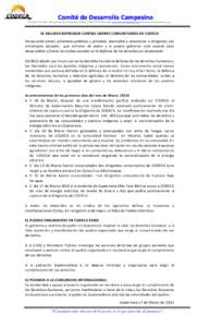 Comité de Desarrollo Campesino 10ª. Calle 5-39 zona 2, Mazatenango, Such. Guatemala Tel/Fax: (+[removed]E-mail: [removed] web:www.asociacioncodeca.org SE AGUDIZA REPRESION CONTRA LIDERES COMUNITA