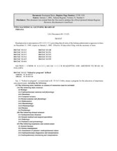 Document: Readopted Rules, Register Page Number: 25 IR 1320 Source: January 1, 2002, Indiana Register, Volume 25, Number 4 Disclaimer: This document was created from the files used to produce the official (printed) India