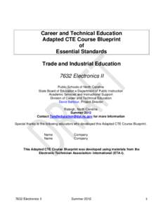 Career and Technical Education Adapted CTE Course Blueprint of Essential Standards Trade and Industrial Education 7632 Electronics II