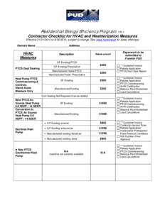 Residential Energy Efficiency Program  V15.1 Contractor Checklist for HVAC and Weatherization Measures Effectiveto, subject to change (See www.franklinpud for latest offerings)
