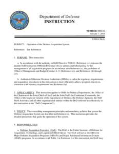 Department of Defense INSTRUCTION NUMBER[removed]January 7, 2015 USD(AT&L) SUBJECT: