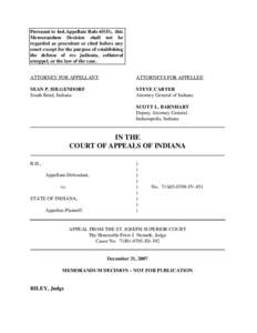 Pursuant to Ind.Appellate Rule 65(D), this Memorandum Decision shall not be regarded as precedent or cited before any court except for the purpose of establishing the defense of res judicata, collateral estoppel, or the 