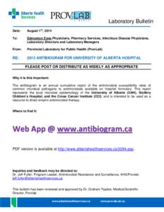 Health / Antimicrobial / University of Alberta Hospital / Antibiotic resistance / Cross Cancer Institute / Medicine / Microbiology / Biology