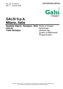 Doc. No[removed]H1 Rev. 1 – LUGLIO 2008 GALSI S.p.A. Milano, Italia Gasdotto Algeria - Sardegna - Italia Studio di Impatto