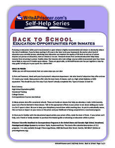 WriteAPrisoner.com’s  Self-Help Series Back to School Education Opportunities for Inmates