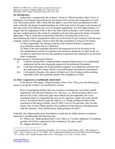 ►MATT LAVINE, Prior’s Thank-Goodness Argument Reconsidered Philosophy, University at Buffalo, Buffalo, NY, USA Philosophy, SUNY College at Potsdam, Potsdam, NY 13676, USA §0. Introduction Arthur Prior’s