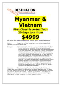 Myanmar & Vietnam First Class Escorted Tour 20 days tour from  $4999