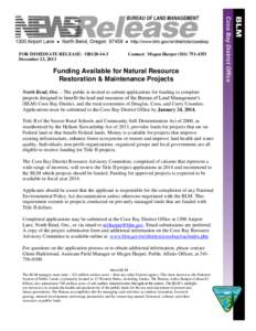 Funding Available for Natural Resource Restoration/Maintenance Projects