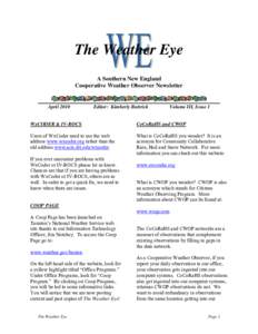 The Weather Eye A Southern New England Cooperative Weather Observer Newsletter April 2010