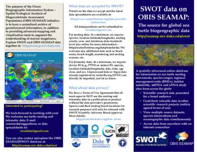 The purpose of the Ocean Biogeographic Information System – Spatial Ecological Analysis of Megavertebrate Assessment Populations (OBIS SEAMAP) initiative is to have a centralized archive of