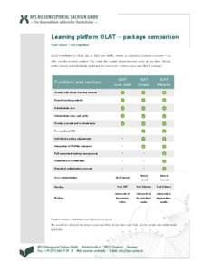 Learning platform OLAT – package comparison Your choice – our expertise! Local installation or cloud, low or high user traffic, simple or complexe learning scenarios – we offer you the perfect solution! You retain 