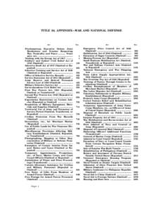 TITLE 50, APPENDIX—WAR AND NATIONAL DEFENSE  Act Proclamations, Executive Orders, Joint Resolutions and Treaties Respecting