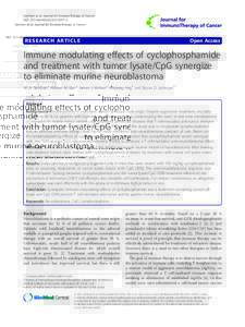 Immune modulating effects of cyclophosphamide and treatment with tumor lysate/CpG synergize to eliminate murine neuroblastoma