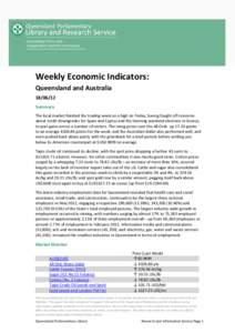       Weekly Economic Indicators:  Queensland and Australia 