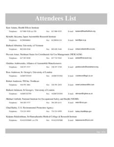 Attendees List Kate Adams, Health Effects Institute Telephone: [removed]ext 330