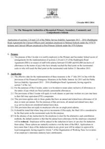 Circular[removed]To: The Managerial Authorities of Recognised Primary, Secondary, Community and Comprehensive Schools Application of sections 2.24 and 2.25 of the Public Service Stability Agreement 2013 – 2016 (Haddi