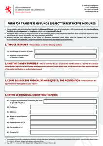 3, rue de la Congrégation L-1352 Luxembourg Tél.: (+FORM FOR TRANSFERS OF FUNDS SUBJECT TO RESTRICTIVE MEASURES