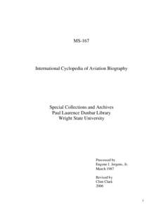 MS-167  International Cyclopedia of Aviation Biography Special Collections and Archives Paul Laurence Dunbar Library