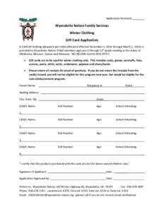 Application Received:  ______ Wyandotte Nation Family Services Winter Clothing