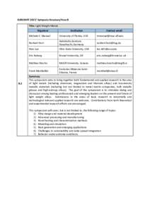 EUROMATSymposia Structure/Area B Title: Light Weight Metals Organizer B.2