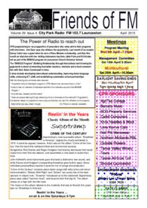 Volume 29 Issue 4 City Park Radio FMLaunceston  April 2015 The Power of Radio to reach out