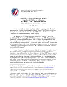 Rulemaking / Citizens United v. Federal Election Commission / Independent expenditure / Bipartisan Campaign Reform Act / Chris Van Hollen / Federal Election Campaign Act / Citizens United / Center for Individual Freedom / Notice of proposed rulemaking / Federal Election Commission / Politics / Elections in the United States