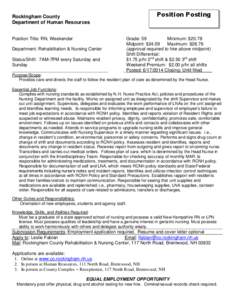 Position Posting  Rockingham County Department of Human Resources Position Title: RN, Weekender Department: Rehabilitation & Nursing Center