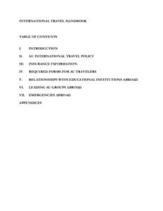 INTERNATIONAL TRAVEL HANDBOOK  TABLE OF CONTENTS I.  INTRODUCTION