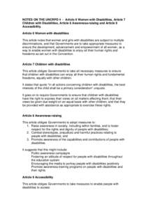 NOTES ON THE UNCRPD[removed]Article 6 Women with Disabilities, Article 7 Children with Disabilities, Article 8 Awareness-raising and Article 9 Accessibility