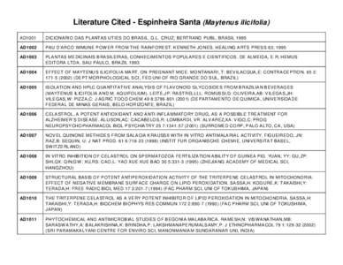 Literature Cited - Espinheira Santa (Maytenus ilicifolia) AD1001