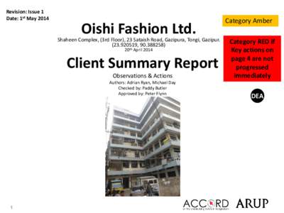 Revision: Issue 1 Date: 1st May 2014 Oishi Fashion Ltd.  Shaheen Complex, (3rd Floor), 23 Sataish Road, Gazipura, Tongi, Gazipur.