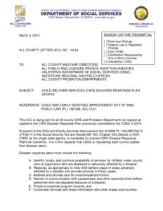 March 4, 2014  REASON FOR THIS TRANSMITTAL ALL COUNTY LETTER (ACL) NO[removed]