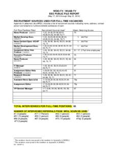 WOIO-TV / WUAB-TV EEO PUBLIC FILE REPORT (May 17, 2013 through May 31, 2014) RECRUITMENT SOURCES USED FOR FULL-TIME VACANCIES Appendix A (attached; aka MRSL) includes a list of recruitment sources indicating name, addres