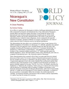 WORLD POLICY JOURNAL  Vol. 4, No. 2 (Spring 1987), [removed]* Nicaraguaʼs New Constitution