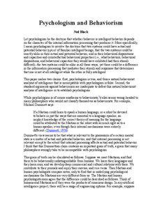 Psychologism and Behaviorism Ned Block Let psychologism be the doctrine that whether behavior is intelligent behavior depends