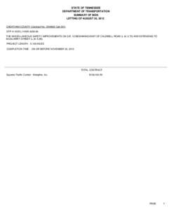 STATE OF TENNESSEE DEPARTMENT OF TRANSPORTATION SUMMARY OF BIDS LETTING OF AUGUST 30, 2013 CHEATHAM COUNTY (Contract No. CNM922 Call 001) STP-H-12(51),[removed]