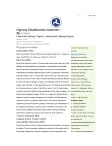   User Guide Highway Infrastructure Investment Federal-Aid Highway Program, Federal Lands Highway Program