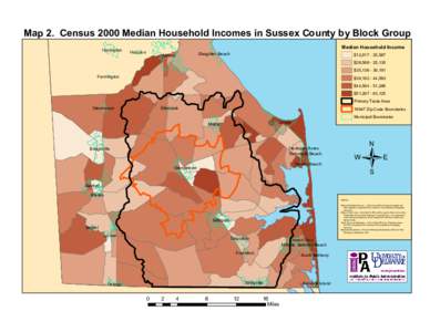 Map 2. Census 2000 Median Household Incomes in Sussex County by Block Group - April 2008