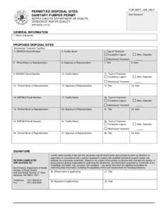 FOR DEPT. USE ONLY  PERMITTED DISPOSAL SITES SANITARY PUMPER PERMIT  Date Received