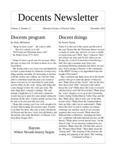 Docents Newsletter Volume 5, Number 11                     Historical Society of Dayton Valley                           December 2012 Docents program  Docent doing