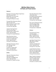 2009 Blue Ribbon Schools All Public and Private Schools Alabama Brewbaker Technology Magnet High School 4405 Brewbaker Drive Montgomery, AL[removed]