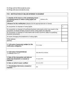 For filings with the FSA include the annex For filings with issuer exclude the annex TR-1: NOTIFICATION OF MAJOR INTEREST IN SHARESi 1. Identity of the issuer or the underlying issuer of existing shares to which voting r