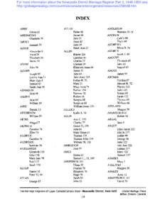 For more information about the Newcastle District Marriage Register Part 2, [removed]see: http://globalgenealogy.com/countries/canada/ontario/general/resources[removed]htm INDEX ABBY Oliver 65